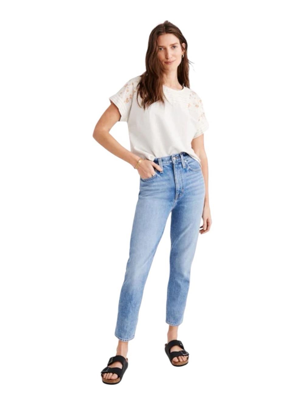 NWT Madewell Mom Jean High Rise Tapered Jeans Distressed Light Wash Petite 27